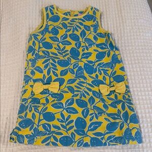Blue and Yellow Leaf Print Dress with Bows